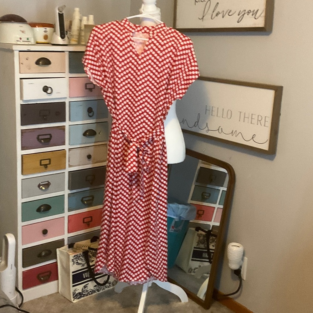 Red and White Patterned Women's Dress